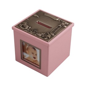 Bild på Sparbössa Rosa Träkub 9X9Cm, 1 Foto