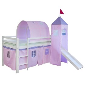 Bild på Loftbed Childrenbed Ladder Slide Tunnel Tower Pine Curtain Pink 90x200