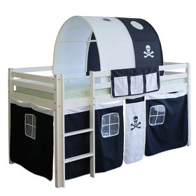 Bild på Loftbed Childrenbed Ladder Tunnel Bag Pine Curtain Black Pirate 90x200 Play