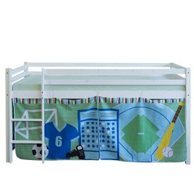 Bild på Loftbed Childrenbed Ladder Solid Pine Curtain Blue Soccer 90x200
