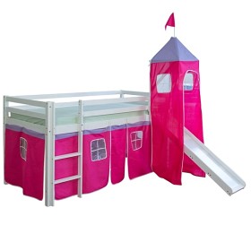 Bild på Loftbed Childrenbed Slide Tower Solid Pine Curtain Red 90x200