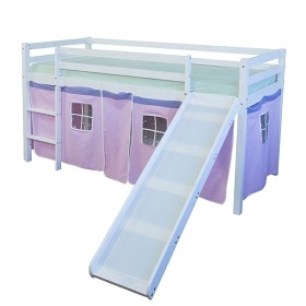 Bild på Loftbed Childrenbed Slide Solid Pine Curtain Pink 90x200