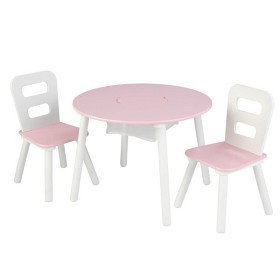 Bild på Round Storage Table and 2 Chairs Set - White & Pink