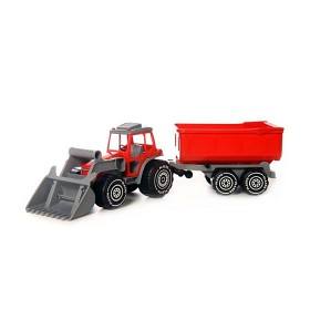 Bild på Plasto - Traktor med frontlastare och släp, 61 cm (Röd)