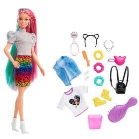 Bild på Barbie Leopard Rainbow Hair Docka