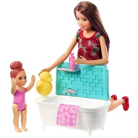 Bild på Barbie -kipper Babysitters Dockor med badkar och rosa accessoarer