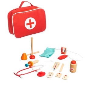 Bild på Doktorsväska med instrument i trä