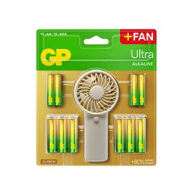 Bild på GP Ultra batterier + handfläkt