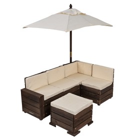 Bild på  KidKraft Utemöbelset med Ottomans och Parasoll (Brun & Beige)