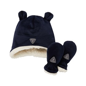 Bild på KOMBI Sherpa Babyset Mössa och Vantar (Mörkblå)