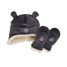 Bild på KOMBI Sherpa Babyset Mössa och Vantar (Mörkgrå)