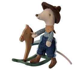 Bild på Maileg Cowboymus på gunghäst Lillebror