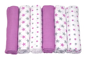 Bild på MuslinZ Muslinfiltar 6-pack (Violet Stars)