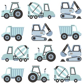 Bild på Pastelowe Wallsticker Construction Vehicles (Blå)