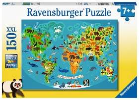 Bild på Ravensburger Pussel Världskarta med djur 150-bitar