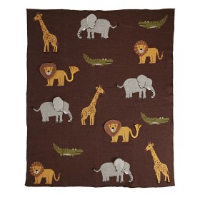 Bild på Rice Babyfilt Stickad Animals (Chocolate Brown)