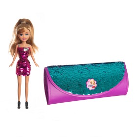Bild på Sparkle Girlz - Docka med rosa glitterklänning med garderob som väska